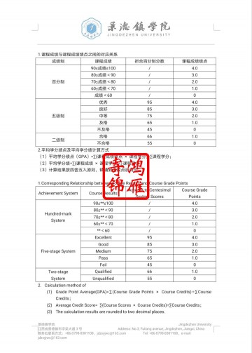 景德镇学院出国留学成绩单平均学分绩点证明计算方法标准