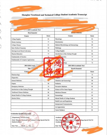 商洛职业技术学院出国留学中英文成绩单打印案例
