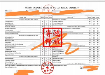 福建医科大学出国留学中英文成绩单打印案例