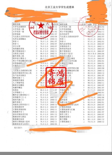 北京工业大学中文成绩单打印案例