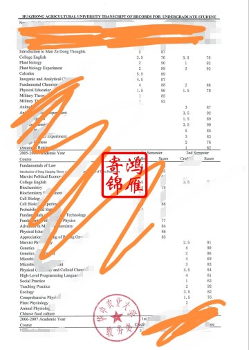 华中农业大学本科出国留学中英文成绩单打印案例