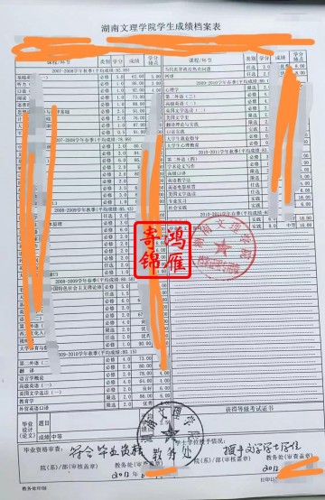 湖南文理学院本科中文成绩单打印案例