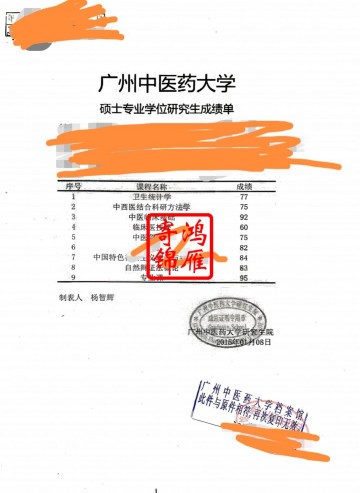 广州中医药大学研究生出国留学中英文成绩单打印案例
