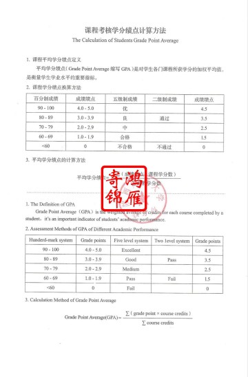 陕西师范大学出国成绩单学分绩点证明计算方法