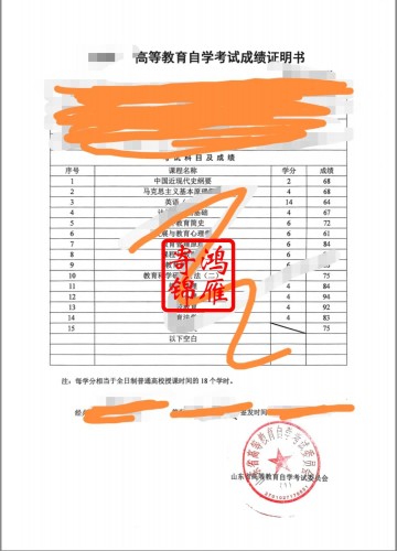 曲阜师范大学自学考试本科毕业出国留学中英文成绩单打印案例