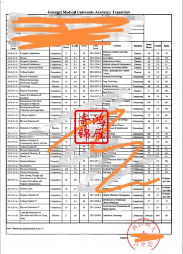 广西医科大学出国留学中英文成绩单打印案例