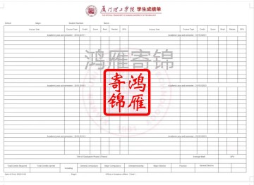 厦门理工学院英文成绩单翻译模版