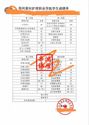 郑州黄河护理职业学院中文成绩单打印案例
