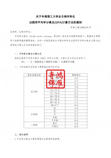 华南理工大学全日制本科出国平均学分绩点GPA计算方法