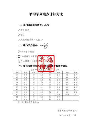 北方民族大学出国留学成绩单平均学分绩点证明GPA计算方法