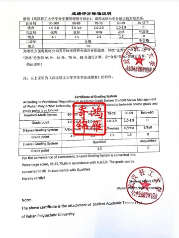 武汉轻工大学出国留学2105级及以后毕业中英文成绩单平均学分绩点计算方法GPA