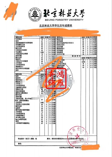 北京林业大学出国留学中英文成绩单打印案例