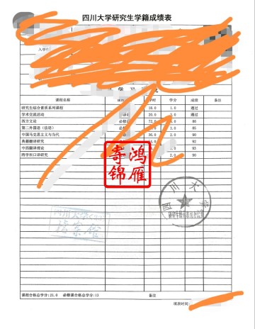四川大学研究生中文成绩单打印案例