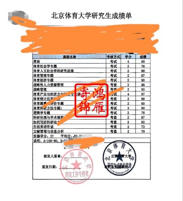 北京体育大学研究生中文成绩单打印案例