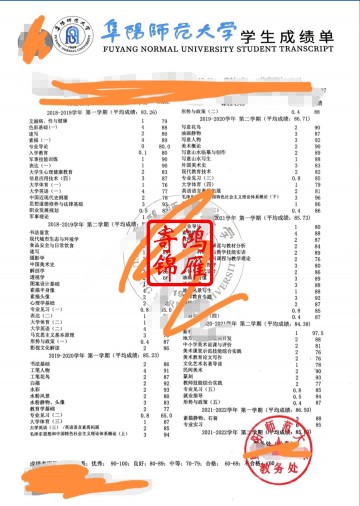 阜阳师范大学出国留学中英文成绩单打印案例