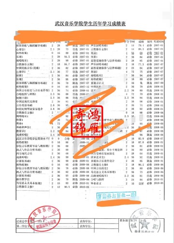 武汉音乐学院中文成绩单打印案例