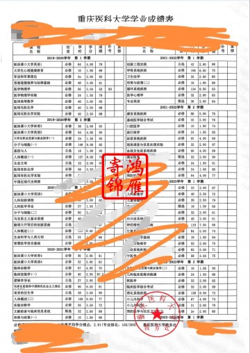 重庆医科大学本科中文成绩单打印案例