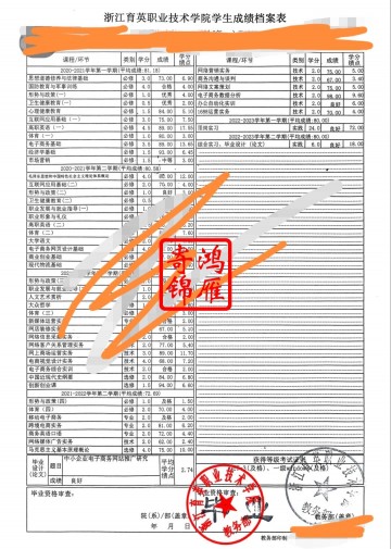 浙江育英职业技术学院中文成绩单打印案例