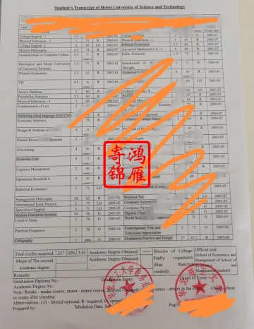 华北理工大学（原河北理工大学）出国留学中英文成绩单打印盖章案例