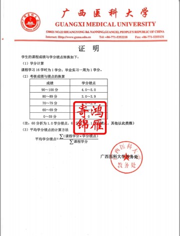 广西医科大学出国留学中英文成绩单平均学分绩点计算方法证明GPA打印案例