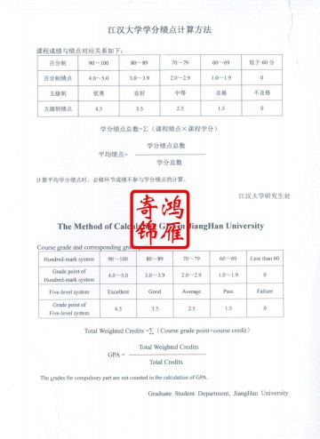 江汉大学研究生出国留学成绩单平均学分绩点证明GPA计算方法