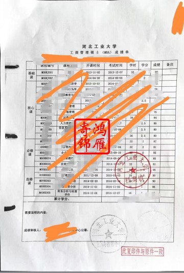 河北工业大学研究生中文成绩单打印案例