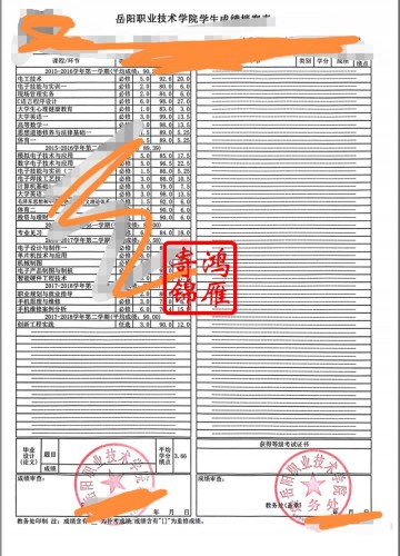 岳阳职业技术学院中文成绩单打印案例