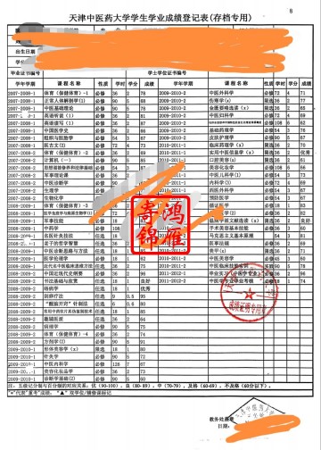 天津中医药大学出国留学中英文成绩单打印案例