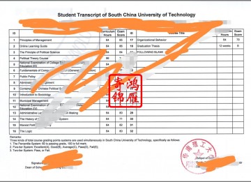华南理工大学网络教育学院出国留学英文成绩单打印案例