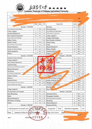 新疆农业大学出国留学中英文成绩单打印案例