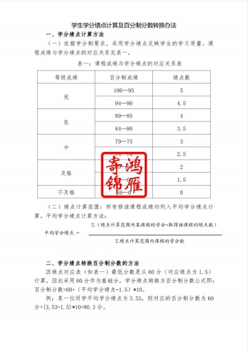 南京晓庄学院出国留学成绩单平均学分绩点证明GPA换算方法标准