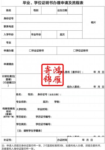 四川轻化工大学毕业证学位证遗失补办毕业证明书学位证明书申请表