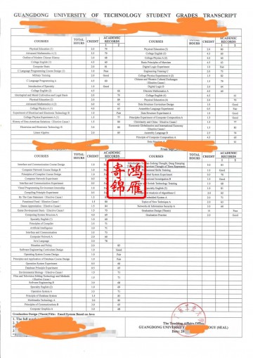 广东工业大学英文成绩单盖章代办案例