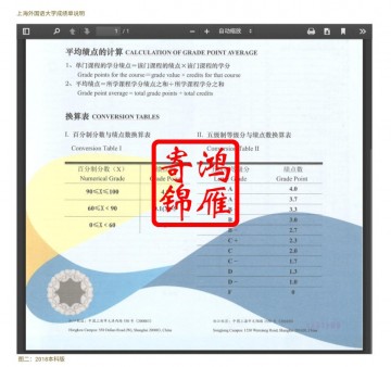 上海外国语大学本科出国留学成绩绩点证明