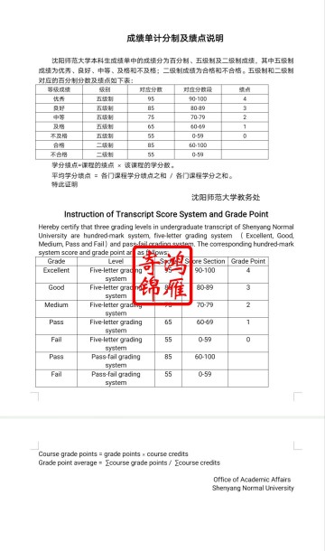 沈阳师范大学出国留学成绩平均学分绩点计算方法证明GPA