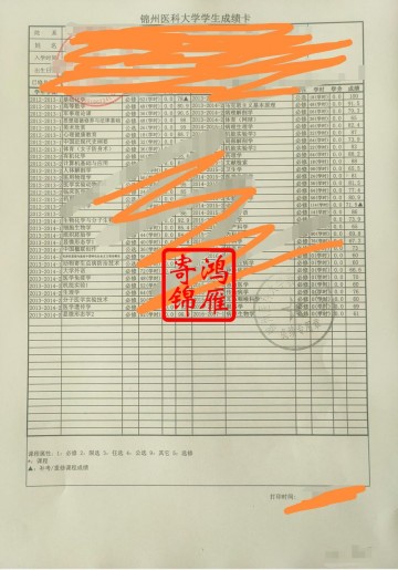 锦州医科大学中文成绩单打印案例