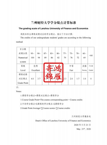 兰州财经大学出国留学成绩单平均学分绩点证明GPA计算方法