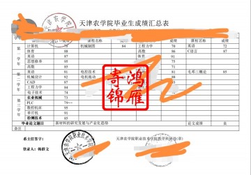 天津农学院出国留学中英文成绩单打印案例