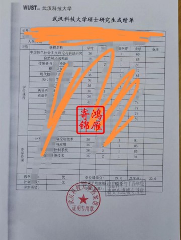 武汉科技大学研究生中文成绩单打印案例