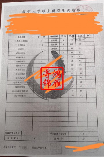 辽宁大学研究生毕业中文成绩单打印案例