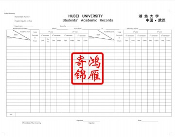 湖北大学出国留学中英文成绩单打印翻译模板