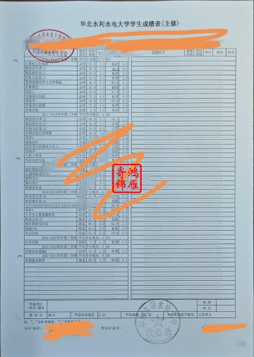 华北水利水电大学出国留学中英文成绩单打印案例