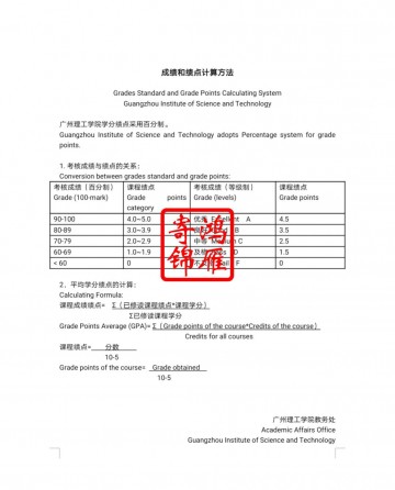 广州理工学院出国留学成绩单平均学分绩点证明换算方法标准