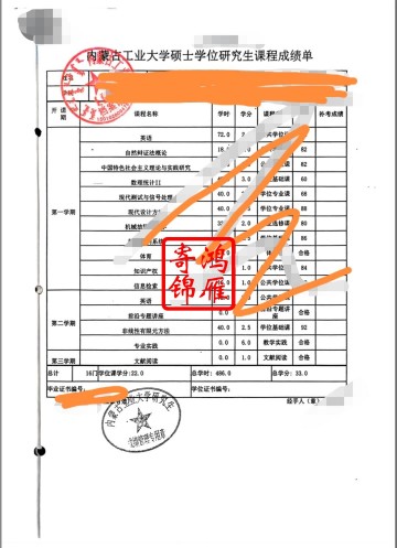 内蒙古工业大学研究生中文成绩单打印案例