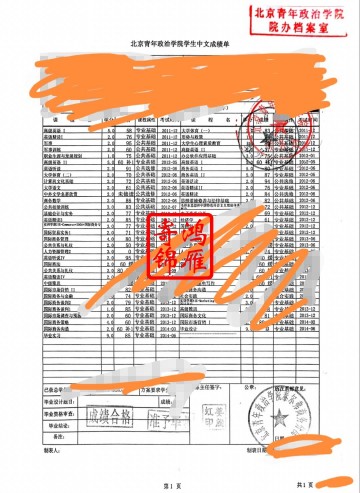 北京青年政治学院中文成绩单打印案例