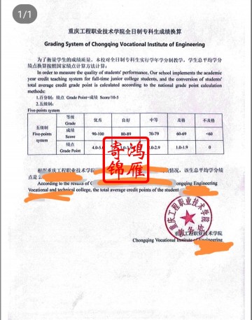 重庆工程职业技术学院出国留学中英文成绩单平均学分绩点计算方法换算证明GPA打印案例