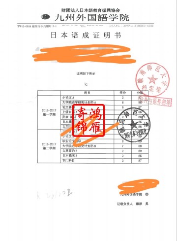 赣南师范大学日本语成绩证明书打印案例
