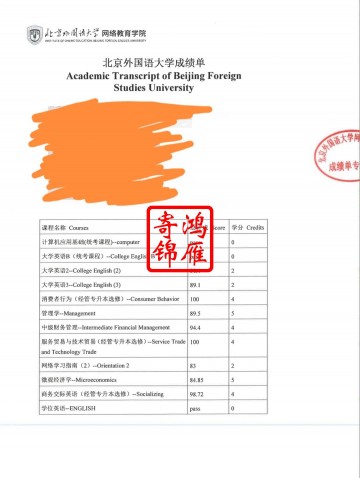 北京外国语大学网络教育学院出国留学中英文成绩单打印案例