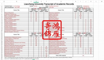 聊城大学出国留学本科专科英文成绩单打印翻译模板