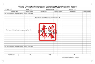 中央财经大学本科英文成绩单翻译模版